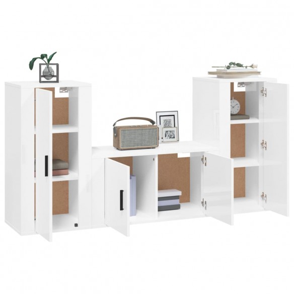 Ensemble de meubles TV 3 pcs Blanc brillant Bois d'ingénierie