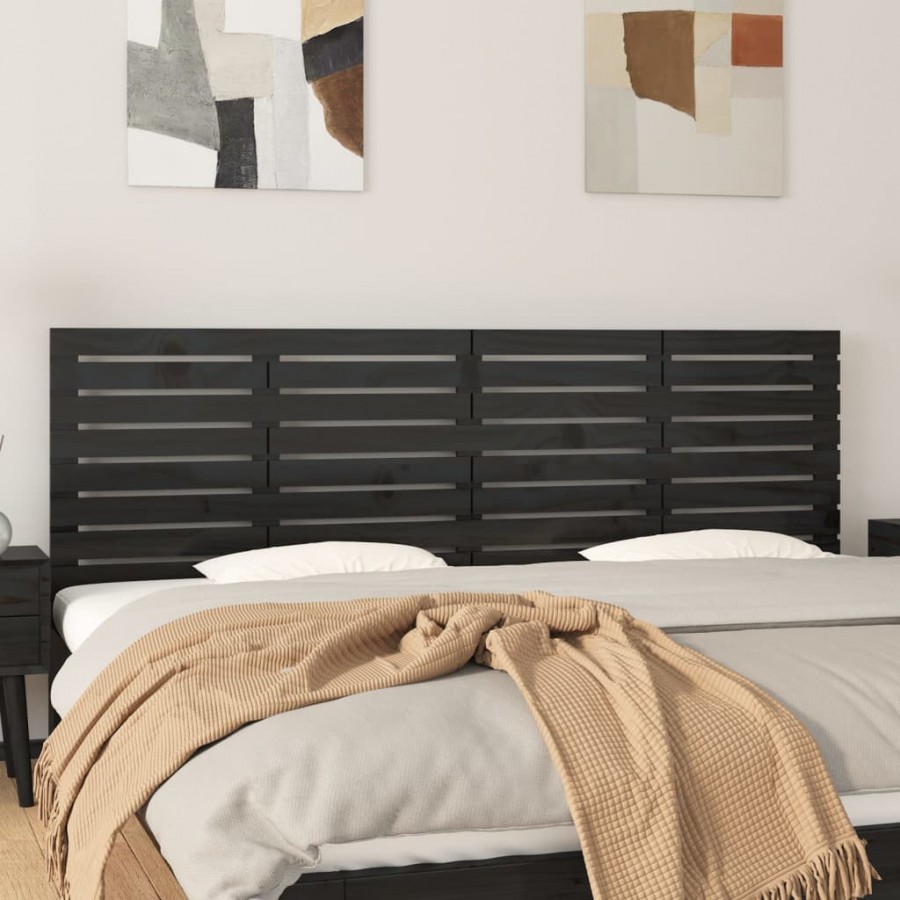 Tête de lit murale Noir 166x3x63 cm Bois massif de pin