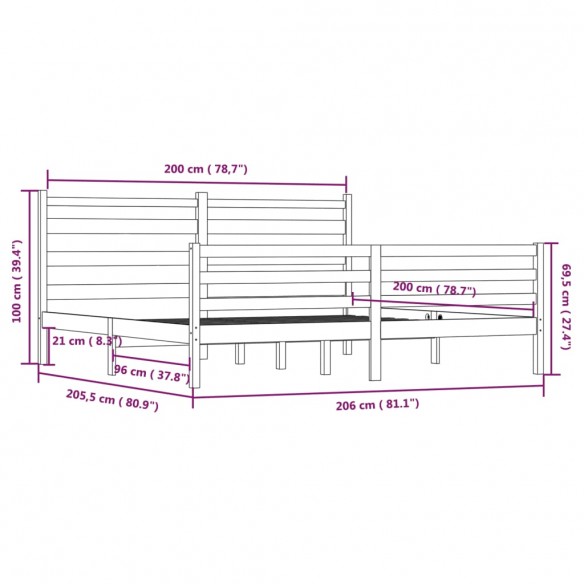 Cadre de lit Bois massif de pin 200x200 cm Marron miel