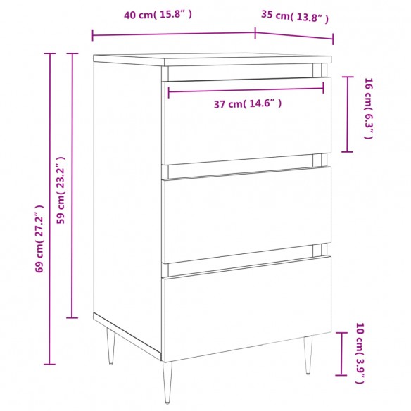 Tables de chevet 2 pcs blanc 40x35x69 cm bois d’ingénierie