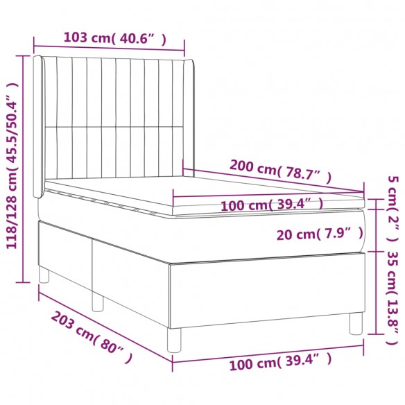 Cadre de lit avec matelas Taupe 100x200 cm Tissu