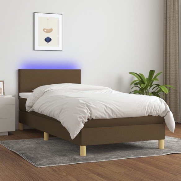 Sommier à lattes de lit et matelas et LED Marron foncé 90x200cm