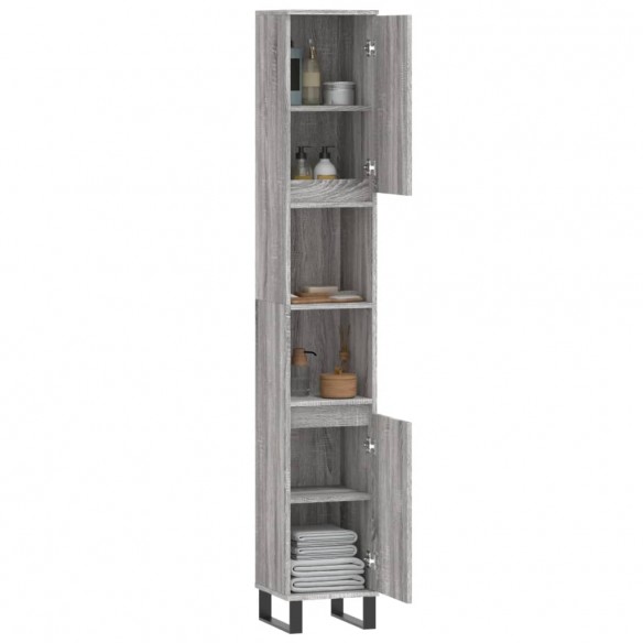 Armoire de bain sonoma gris 30x30x190 cm bois d'ingénierie