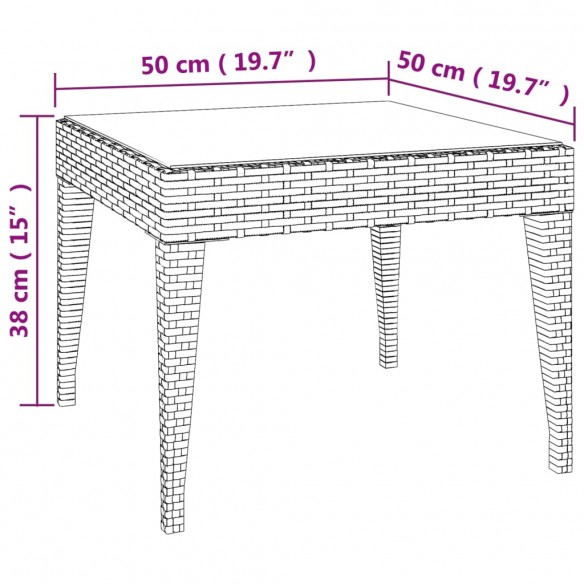 Table d'appoint marron 50x50x38 cm poly rotin et verre trempé