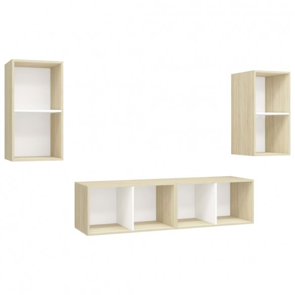 Meubles TV muraux 4 pcs Blanc et chêne sonoma Aggloméré