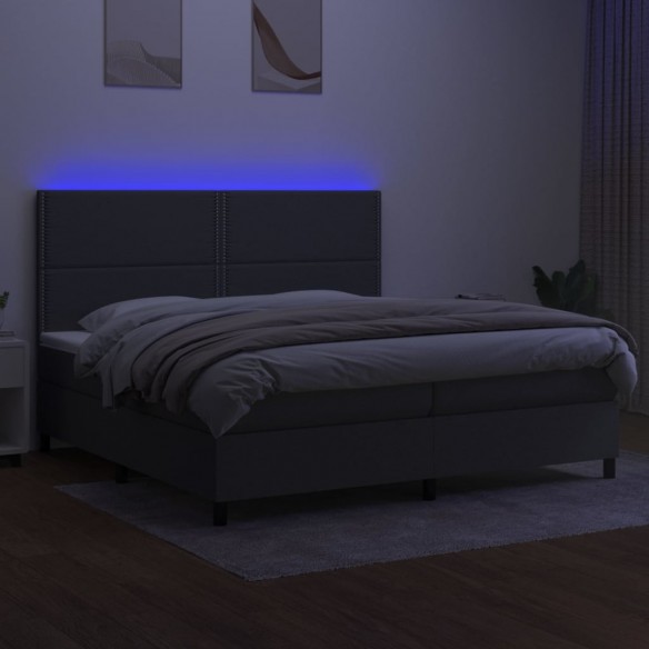Sommier à lattes de lit et matelas et LED Gris foncé 200x200 cm