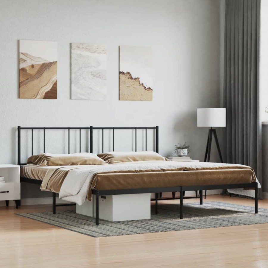 Cadre de lit métal avec tête de lit noir 200x200 cm