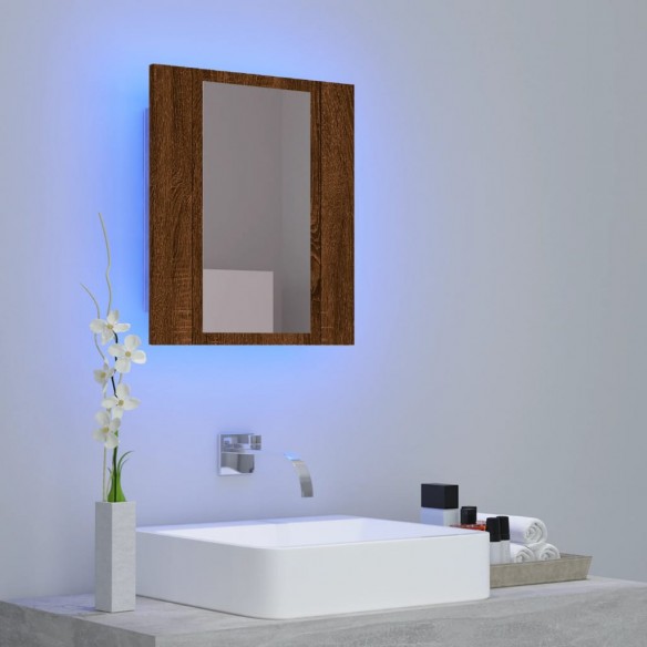 Armoire à miroir LED de salle de bain chêne marron 40x12x45 cm