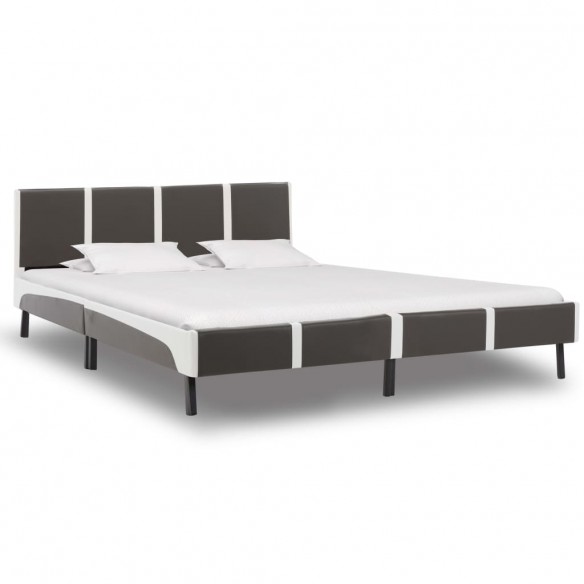 Lit avec matelas Gris et blanc Similicuir 180 x 200 cm