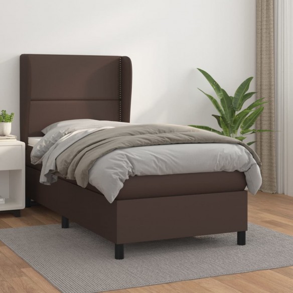 Sommier à lattes de lit avec matelas Marron 90x200cm Similicuir