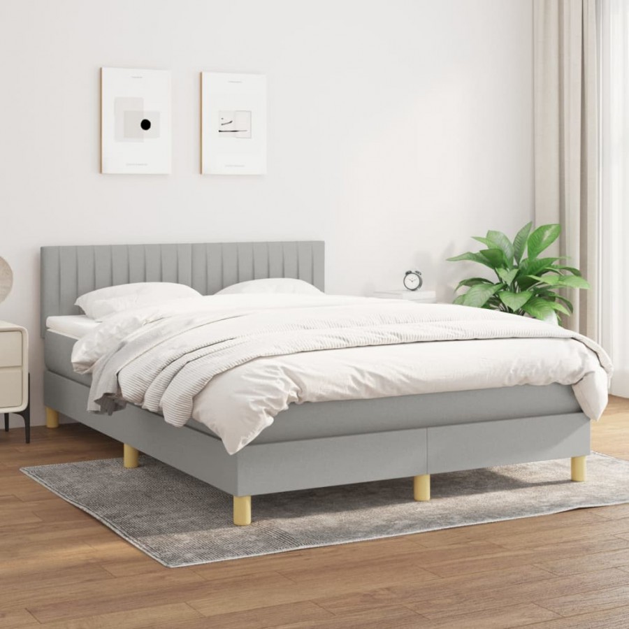 Cadre de lit avec matelas Gris clair 140x200cm Tissu