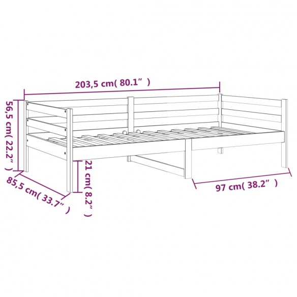 Lit de jour Gris 80x200 cm Bois de pin massif