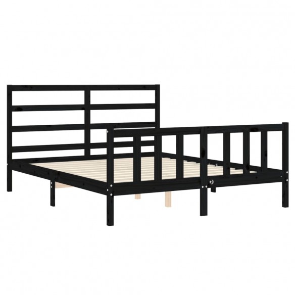 Cadre de lit avec tête de lit noir 160x200 cm bois massif