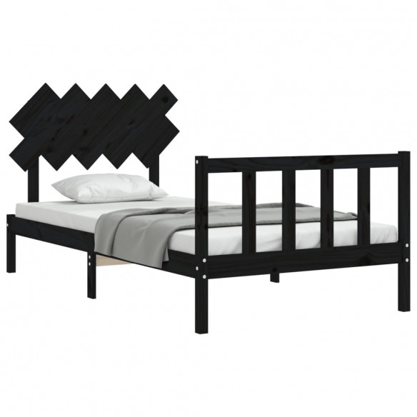 Cadre de lit et tête de lit noir 100x200 cm bois massif