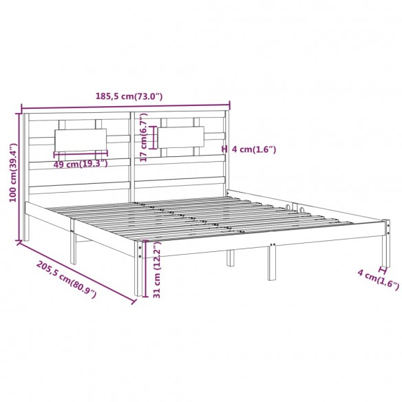 Cadre de lit Noir Bois massif 180x200 cm Super King