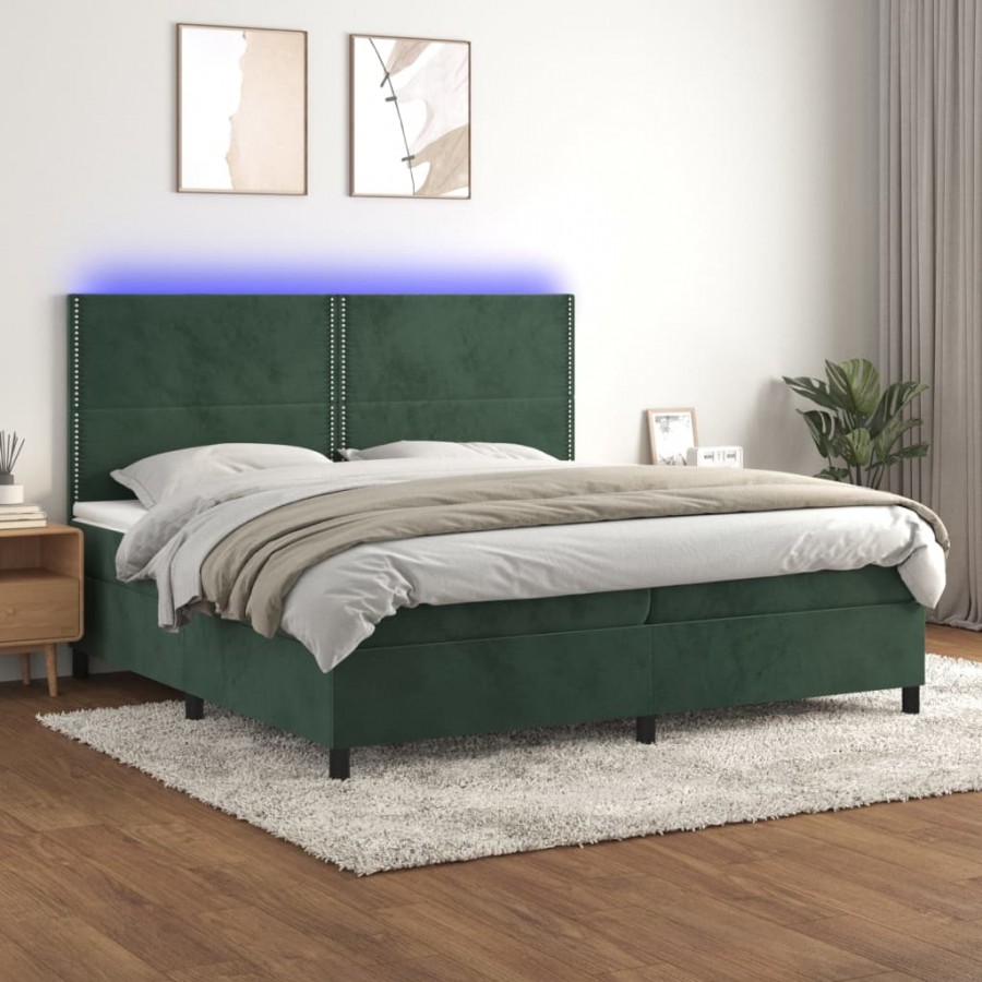 Sommier à lattes de lit matelas et LED Vert foncé 200x200 cm