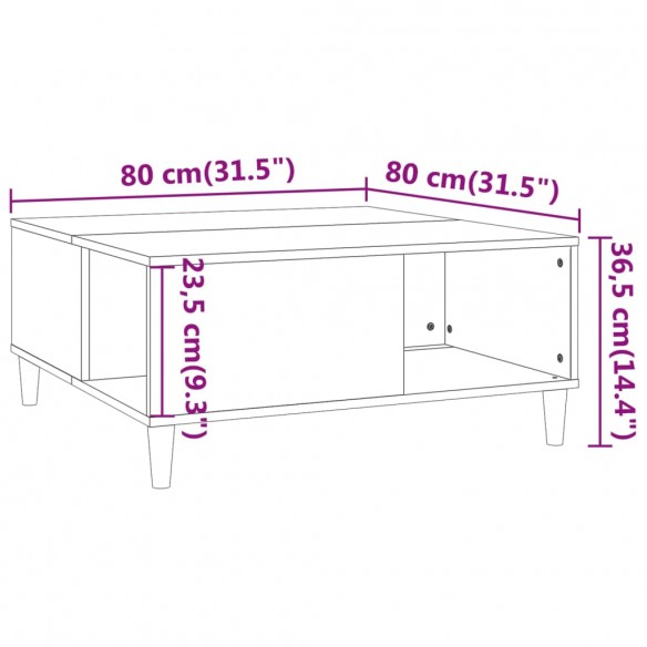 Table basse chêne fumé 80x80x36,5 cm bois d'ingénierie