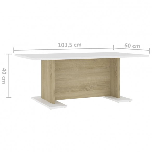 Table basse Blanc et chêne sonoma 103,5x60x40 cm Aggloméré