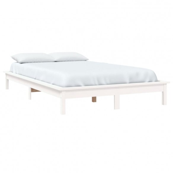 Cadre de lit blanc 135x190 cm double bois massif de pin