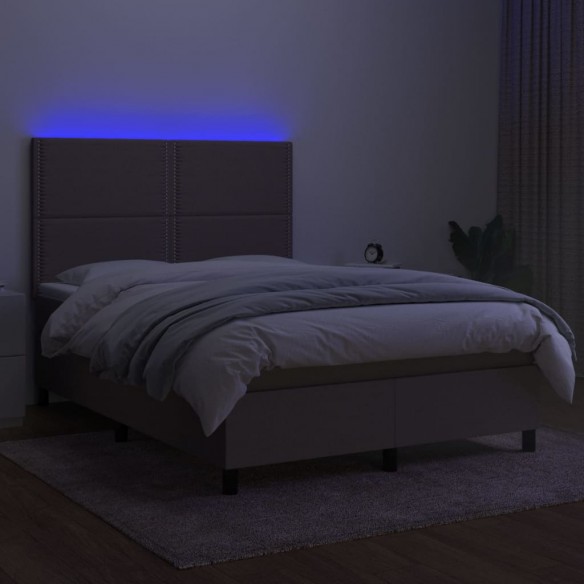 Cadre de lit et matelas et LED Taupe 140x200cm Tissu