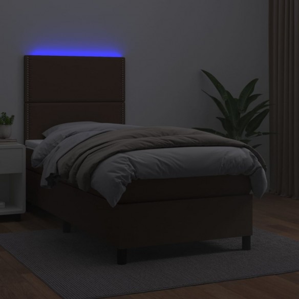 Sommier à lattes de lit avec matelas et LED Marron 90x200 cm
