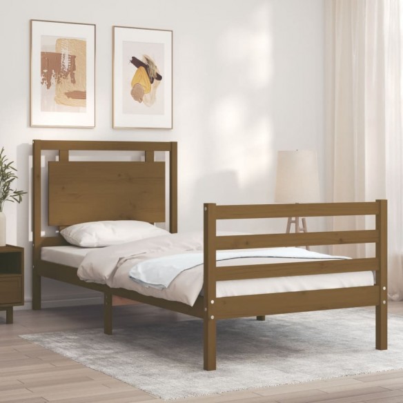 Cadre de lit tête de lit marron miel 90x200 cm bois massif