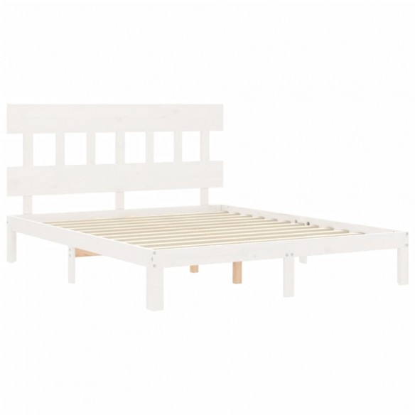 Cadre de lit avec tête de lit blanc King Size bois massif