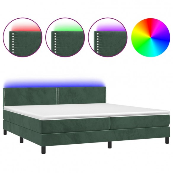 Cadre de lit avec matelas LED Vert foncé 200x200 cm