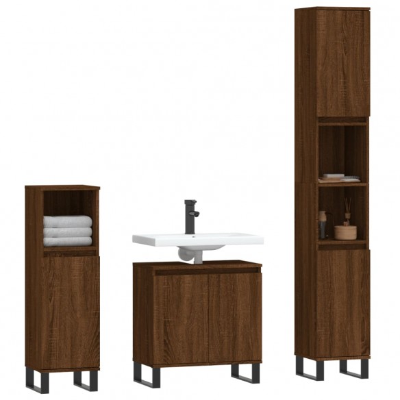 Ensemble d'armoires de salle de bain 3 pcs chêne marron