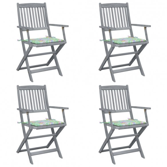 Chaises pliables d'extérieur 4 pcs avec coussins Bois d'acacia