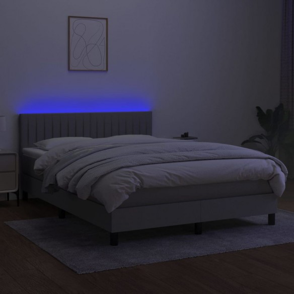 Sommier à lattes de lit et matelas et LED Gris clair 140x200 cm