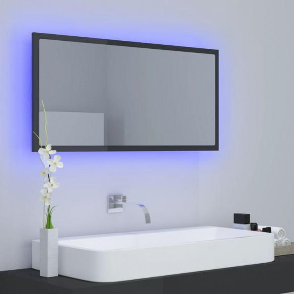 Miroir LED de salle de bain Gris brillant 90x8,5x37cm Acrylique