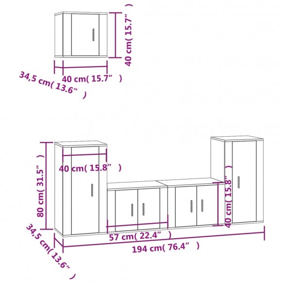 Ensemble de meubles TV 5 pcs Chêne marron Bois d'ingénierie