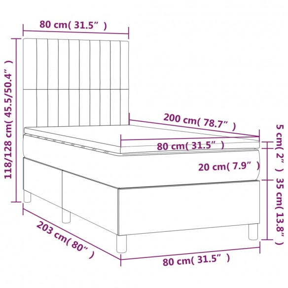 Cadre de lit avec matelas et LED Gris foncé 80x200cm