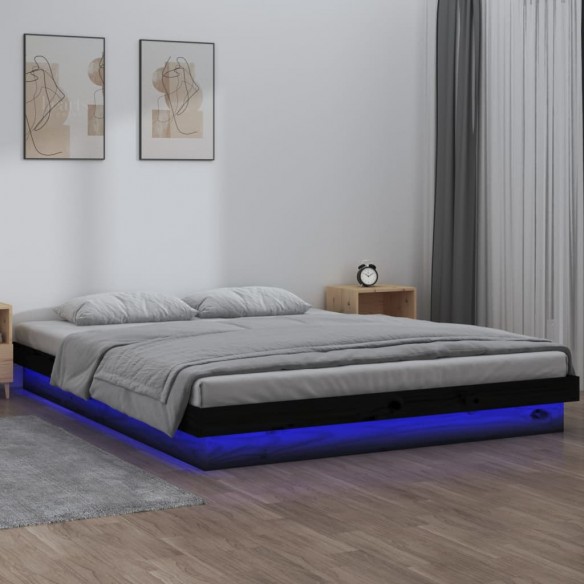 Cadre de lit à LED noir 150x200 cm très grand bois massif