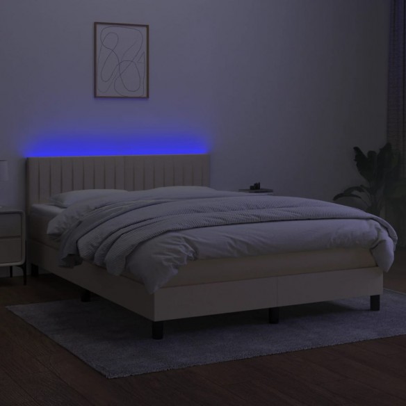 Sommier à lattes de lit avec matelas LED Crème 140x200 cm Tissu