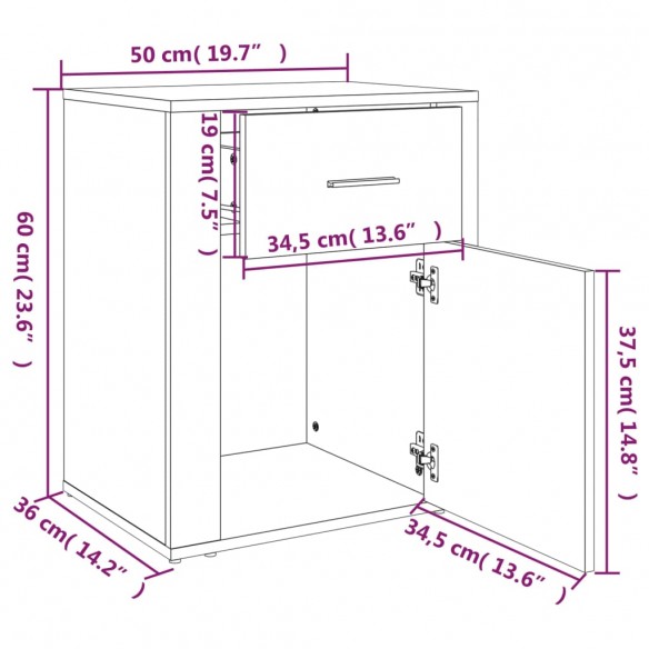 Table de chevet Blanc 50x36x60 cm Bois d'ingénierie