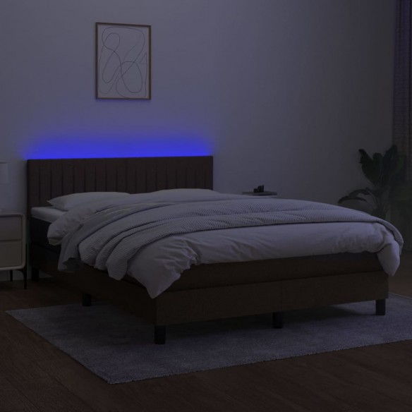 Sommier à lattes de lit matelas et LED Marron foncé 140x200 cm