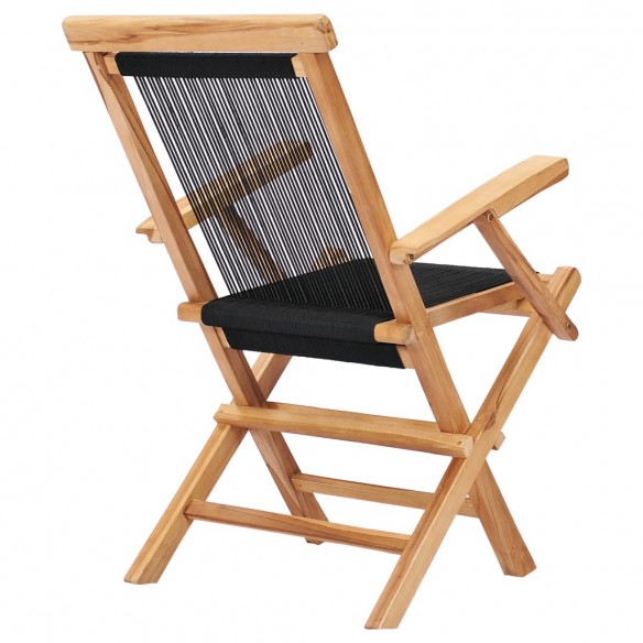 Chaises pliables de jardin 2 pcs Bois de teck solide et corde