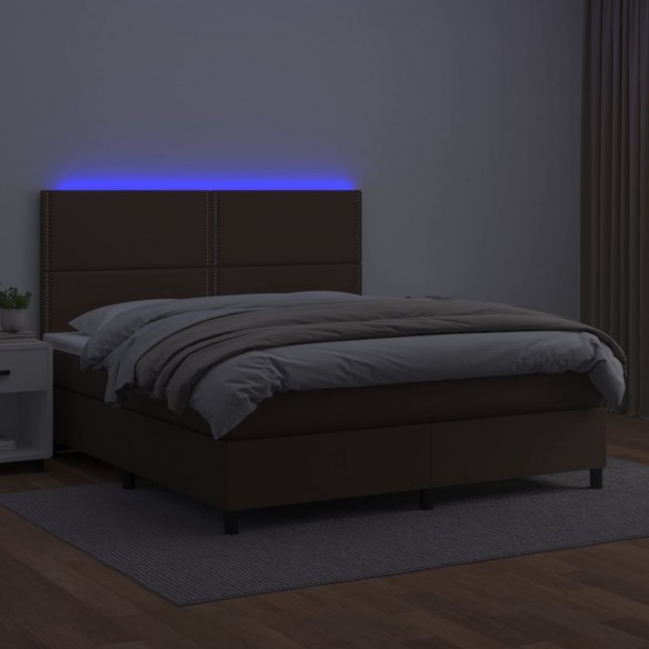 Sommier à lattes de lit avec matelas et LED Marron 180x200 cm