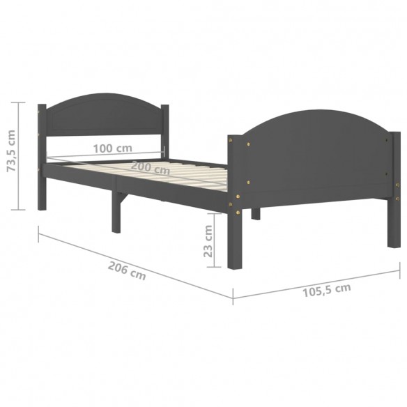 Cadre de lit Gris foncé Bois de pin massif 100x200 cm