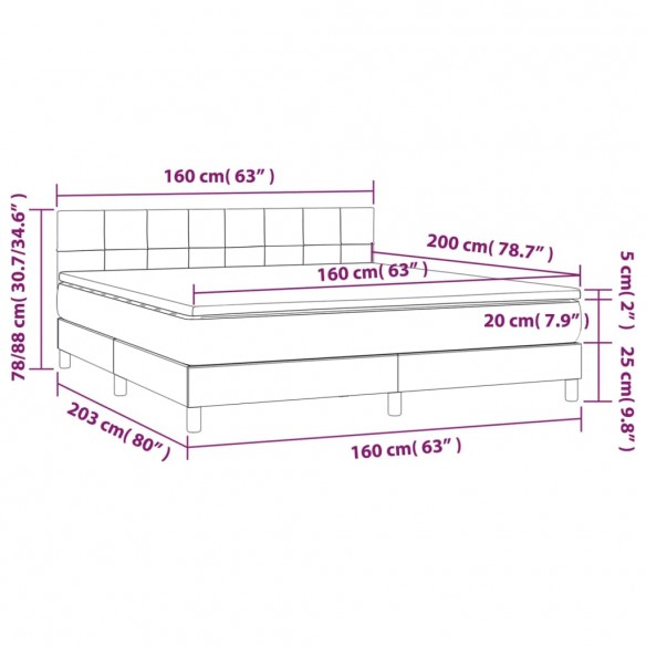 Cadre de lit avec matelas Noir 160x200 cm Tissu