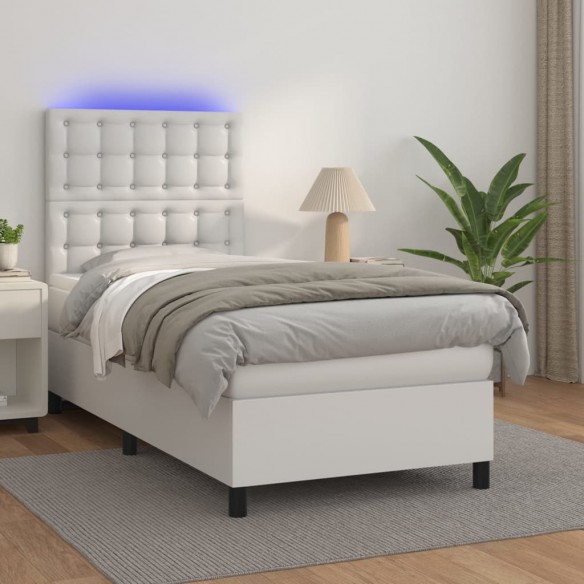 Cadre de lit avec matelas et LED Blanc 90x190 cm