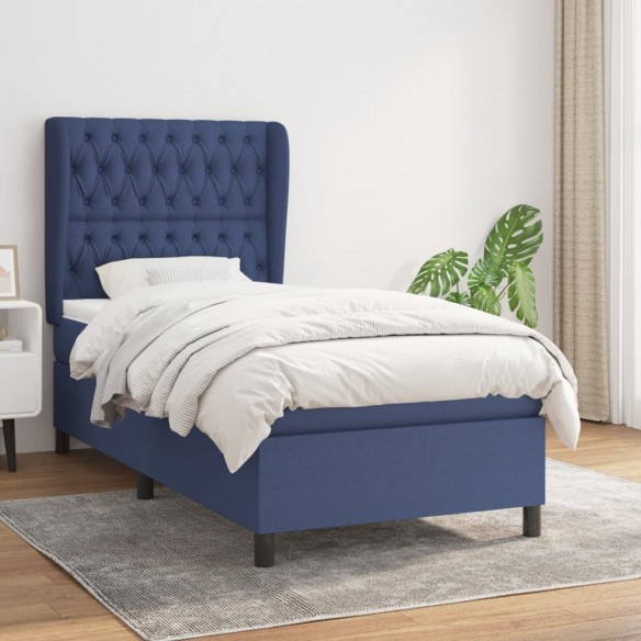 Cadre de lit avec matelas Bleu 90x190 cm Tissu