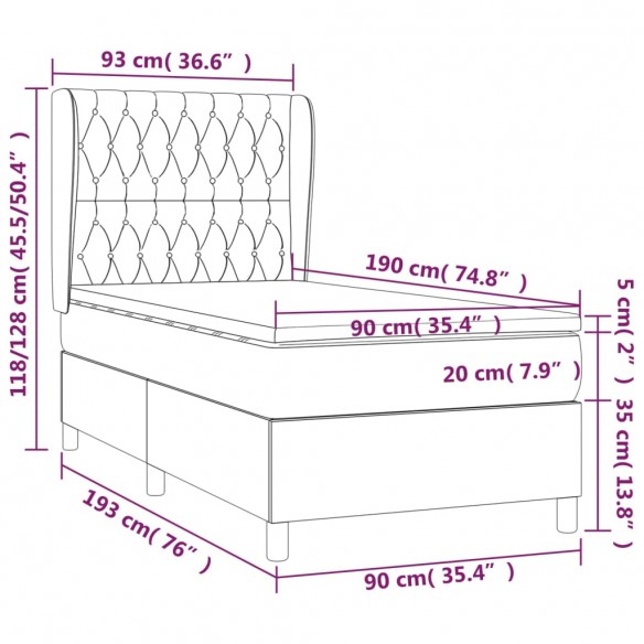 Sommier à lattes de lit avec matelas Bleu 90x190 cm Tissu