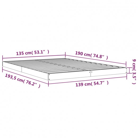 Cadre de lit Gris 135x190 cm Bois de pin massif Double