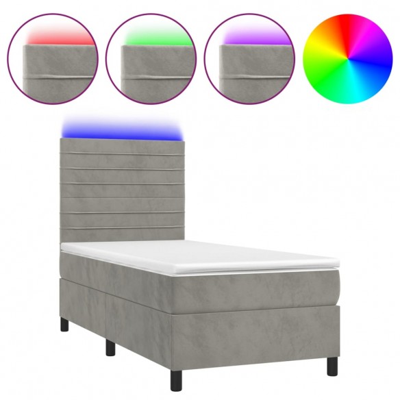 Cadre de lit matelas LED Gris clair 90x190cm Velours