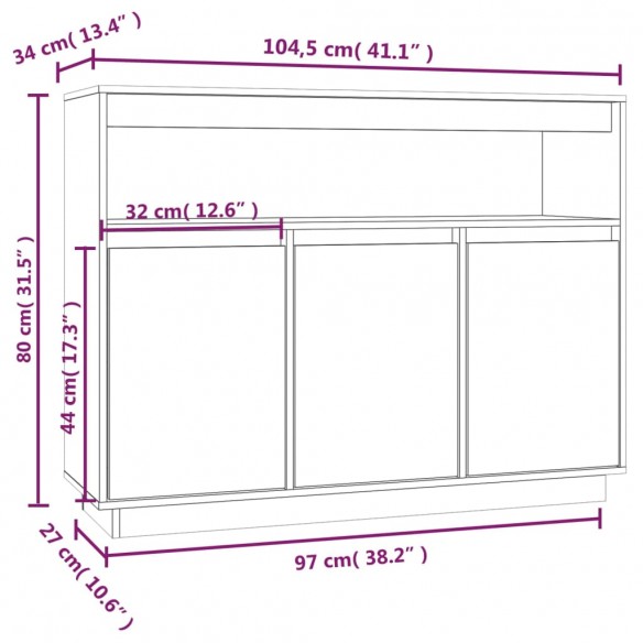 Buffet Marron miel 104,5x34x80 cm Bois massif de pin