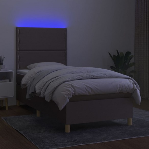 Sommier à lattes de lit et matelas et LED Taupe 90x200 cm Tissu