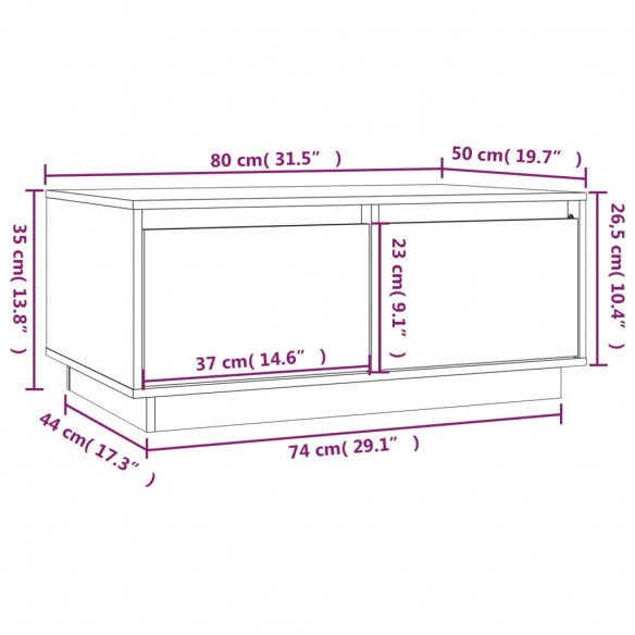 Table basse Marron miel 80x50x35 cm Bois massif de pin